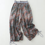 Buddha Stones Summer Bohemian Drawstring Leaf Print Women's Straight Leg Pants With Pockets