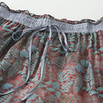 Buddha Stones Summer Bohemian Drawstring Leaf Print Women's Straight Leg Pants With Pockets