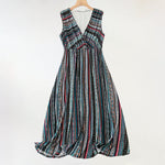 Buddha Stones Summer Bohemian Stripes V-Neck Women's Summer Sleeveless Dress