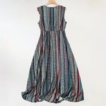 Buddha Stones Summer Bohemian Stripes V-Neck Women's Summer Sleeveless Dress