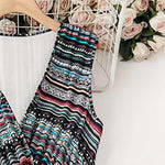 Buddha Stones Summer Bohemian Stripes V-Neck Women's Summer Sleeveless Dress