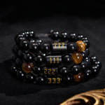 Buddha Stones Angel Number Natural Black Obsidian Tiger Eye Strength Fulfillment Bracelet