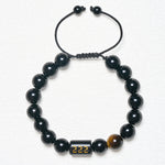 Buddha Stones Angel Number Natural Black Obsidian Tiger Eye Strength Fulfillment Bracelet