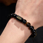 Buddha Stones Angel Number Natural Black Obsidian Tiger Eye Strength Fulfillment Bracelet
