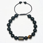 Buddha Stones Angel Number Natural Black Obsidian Tiger Eye Strength Fulfillment Bracelet