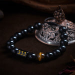 Buddha Stones Angel Number Natural Black Obsidian Tiger Eye Strength Fulfillment Bracelet