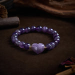 Buddha Stones Natural Amethyst Green Aventurine Tiger Eye Strawberry Quartz Love Heart Spiritual Bracelet