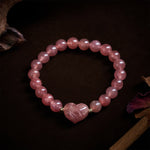 Buddha Stones Natural Amethyst Green Aventurine Tiger Eye Strawberry Quartz Love Heart Spiritual Bracelet