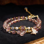 FREE Today: Positive and Healing Natural Strawberry Quartz Amethyst Double Wrap Bracelet