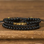 Buddha Stones 3Pcs Lava Rock Black Onyx Frosted Stone Bead Healing Bracelet