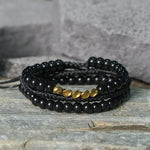 Buddha Stones 3Pcs Lava Rock Black Onyx Frosted Stone Bead Healing Bracelet