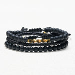 Buddha Stones 3Pcs Lava Rock Black Onyx Frosted Stone Bead Healing Bracelet