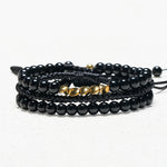 Buddha Stones 3Pcs Lava Rock Black Onyx Frosted Stone Bead Healing Bracelet