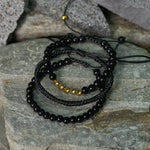 Buddha Stones 3Pcs Lava Rock Black Onyx Frosted Stone Bead Healing Bracelet