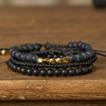 Buddha Stones 3Pcs Lava Rock Black Onyx Frosted Stone Bead Healing Bracelet