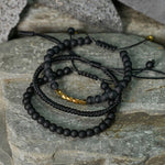 Buddha Stones 3Pcs Lava Rock Black Onyx Frosted Stone Bead Healing Bracelet
