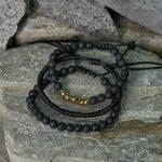 Buddha Stones 3Pcs Lava Rock Black Onyx Frosted Stone Bead Healing Bracelet