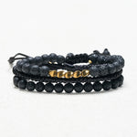 Buddha Stones 3Pcs Lava Rock Black Onyx Frosted Stone Bead Healing Bracelet