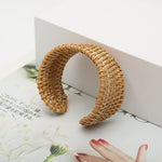 Buddha Stones Natural Rattan Protection Hand-Woven Boho Wide Cuff Bracelet