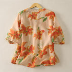 Buddha Stones Summer Tang Style Floral V-Neck Women's Short Sleeve Shirts