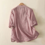 Buddha Stones Summer Tang Style Embroidery Flowers Mandarin Collar Solid Women's Short Sleeve Shirt