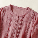 Buddha Stones Summer Vintage Button-Up Solid Women's Elbow-Length Sleeve Shirts