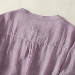 Buddha Stones Summer Vintage Button-Up Solid Women's Elbow-Length Sleeve Shirts