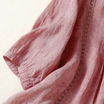 Buddha Stones Summer Vintage Button-Up Solid Women's Elbow-Length Sleeve Shirts