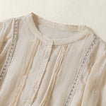 Buddha Stones Summer Vintage Button-Up Solid Women's Elbow-Length Sleeve Shirts