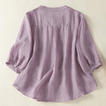 Buddha Stones Summer Vintage Button-Up Solid Women's Elbow-Length Sleeve Shirts