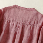 Buddha Stones Summer Vintage Button-Up Solid Women's Elbow-Length Sleeve Shirts