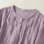 Buddha Stones Summer Vintage Button-Up Solid Women's Elbow-Length Sleeve Shirts