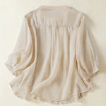 Buddha Stones Summer Vintage Button-Up Solid Women's Elbow-Length Sleeve Shirts