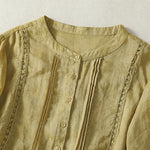 Buddha Stones Summer Vintage Button-Up Solid Women's Elbow-Length Sleeve Shirts