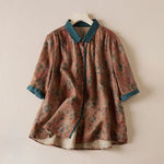 Buddha Stones Summer Vintage Button-Up Floral Print Women's Short Sleeve Shirts