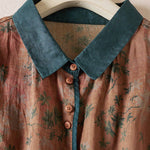Buddha Stones Summer Vintage Button-Up Floral Print Women's Short Sleeve Shirts