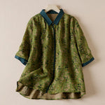 Buddha Stones Summer Vintage Button-Up Floral Print Women's Short Sleeve Shirts