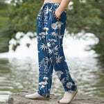 Buddha Stones Cotton Bamboo Leaf Floral Pattern Men's Tapered Pants With Pockets
