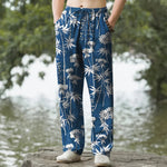 Buddha Stones Cotton Bamboo Leaf Floral Pattern Men's Tapered Pants With Pockets