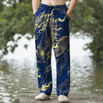 Buddha Stones Cotton Golden Dragon Auspicious Clouds Pattern Men's Tapered Pants With Pockets