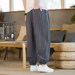 Buddha Stones Summer Casual Drawstring Striped Men's Harem Pants With Pockets