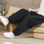 Buddha Stones Summer Casual Drawstring Striped Men's Harem Pants With Pockets