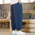 Buddha Stones Summer Casual Drawstring Striped Men's Harem Pants With Pockets