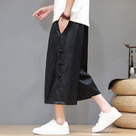 Buddha Stones Summer Tang Style Side Frog Button Men's Straight Leg Pants With Pockets