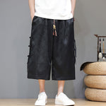 Buddha Stones Summer Tang Style Side Frog Button Men's Straight Leg Pants With Pockets