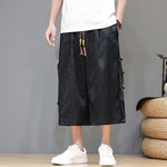 Buddha Stones Summer Tang Style Side Frog Button Men's Straight Leg Pants With Pockets