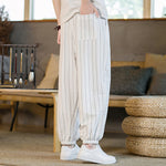 Buddha Stones Summer Casual Drawstring Striped Men's Harem Pants With Pockets