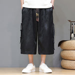 Buddha Stones Summer Tang Style Side Frog Button Men's Straight Leg Pants With Pockets