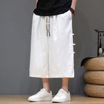 Buddha Stones Summer Tang Style Side Frog Button Men's Straight Leg Pants With Pockets