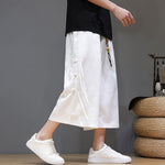 Buddha Stones Summer Tang Style Side Frog Button Men's Straight Leg Pants With Pockets